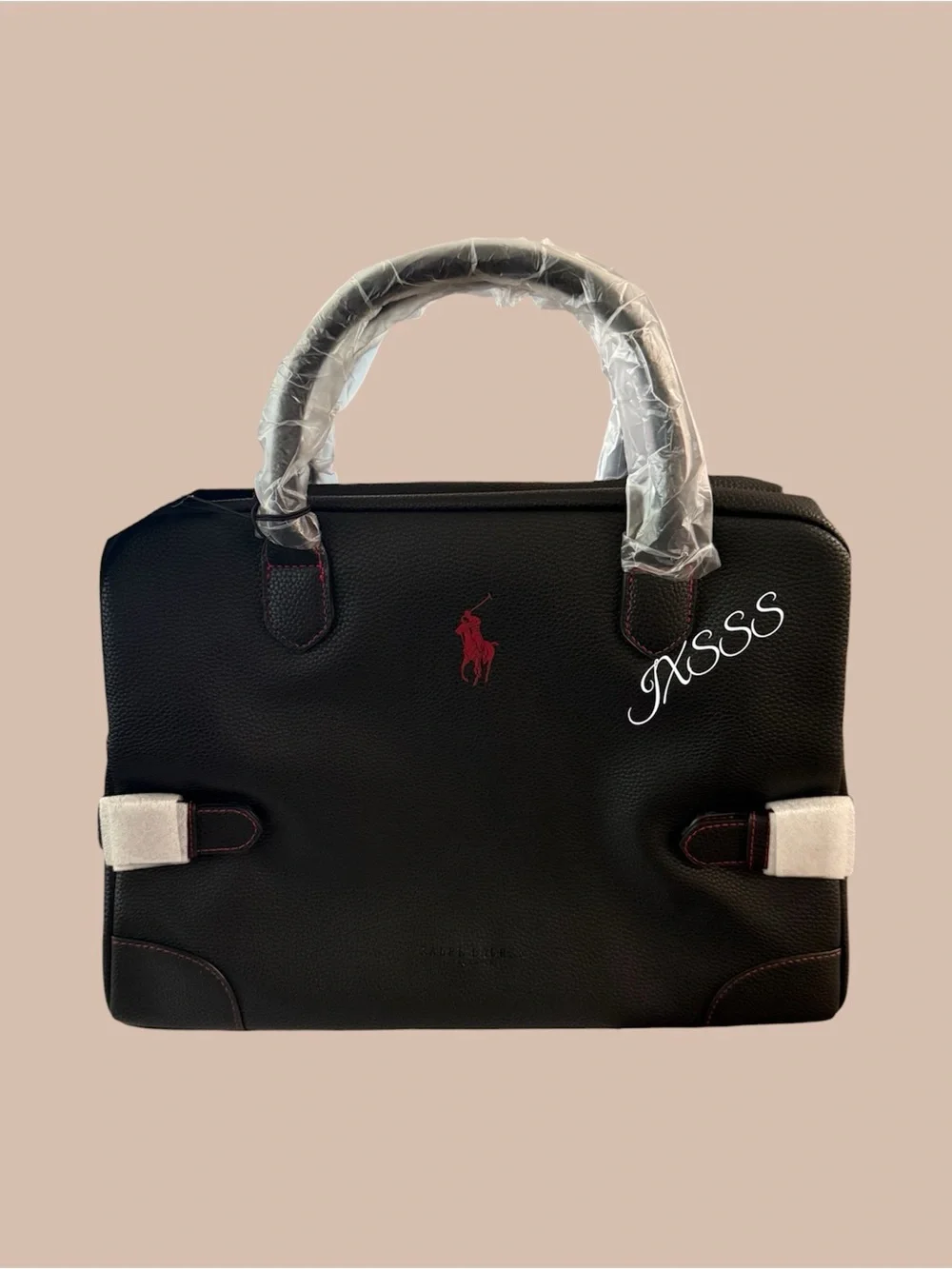 Black-Red Polo Ralph Lauren (Pebbled-Leather) Weekender-Tote Bag